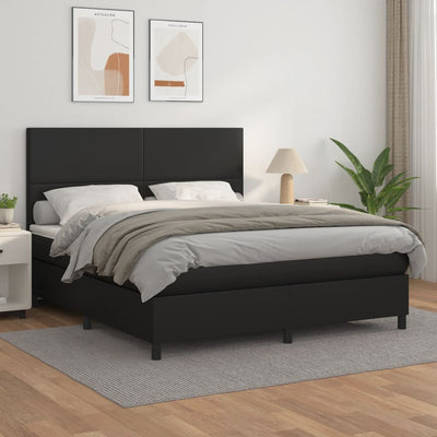 Box Spring Bed with Mattress Black 152x203 cm Queen Faux Leather