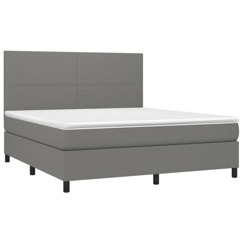 Box Spring Bed with Mattress&LED Dark Grey 152x203 cm Queen Fabric