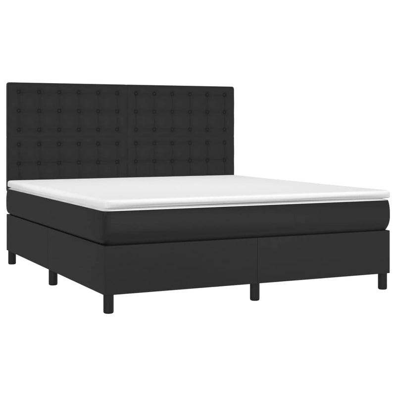 Box Spring Bed with Mattress&LED Black 152x203 cm Queen Faux Leather