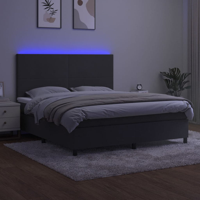 Box Spring Bed with Mattress&LED Dark Grey 152x203 cm Queen Velvet