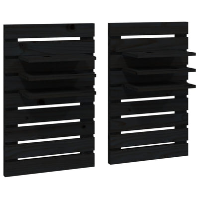 Wall-mounted Bedside Shelves 2 pcs Black Solid Wood Pine
