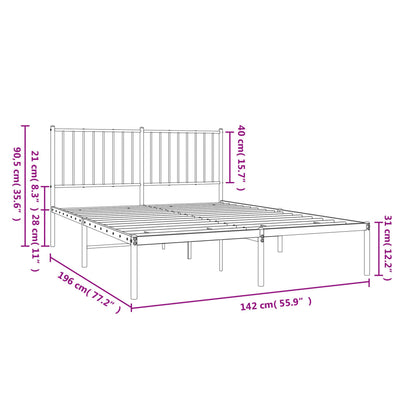 Metal Bed Frame with Headboard Black 137x187 cm Double