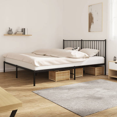 Metal Bed Frame with Headboard Black 183x203 cm King