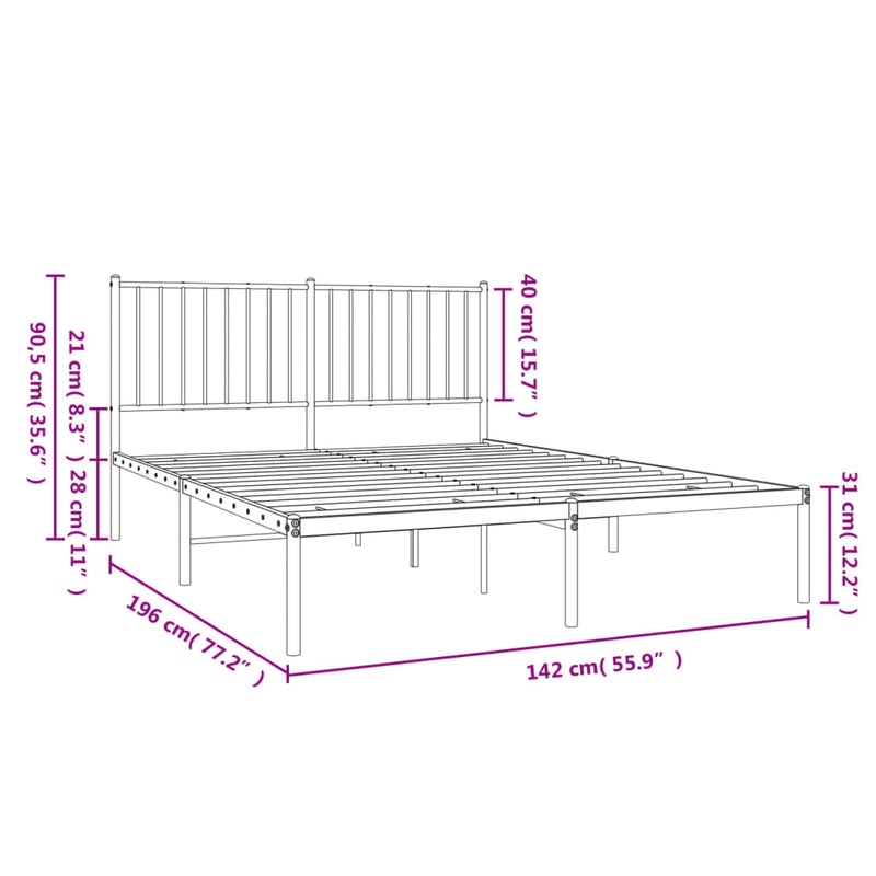 Metal Bed Frame with Headboard White 137x187 cm Double