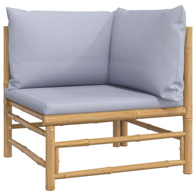 Garden Corner Sofa with Light Grey Cushions Bamboo