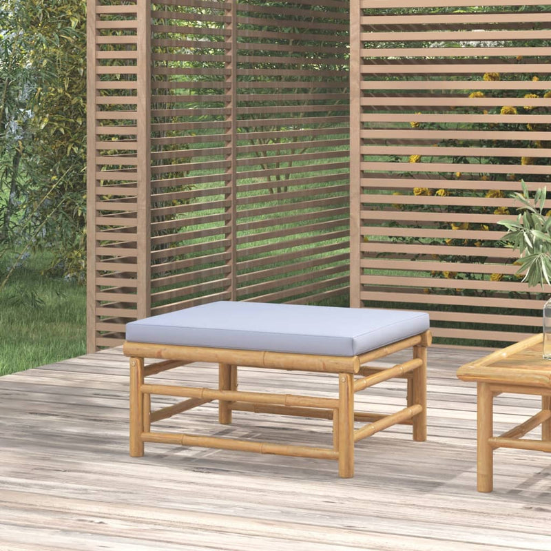 Garden Footstool with Light Grey Cushion Bamboo