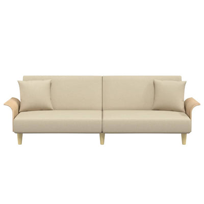 Sofa Bed with Armrests Cream Fabric