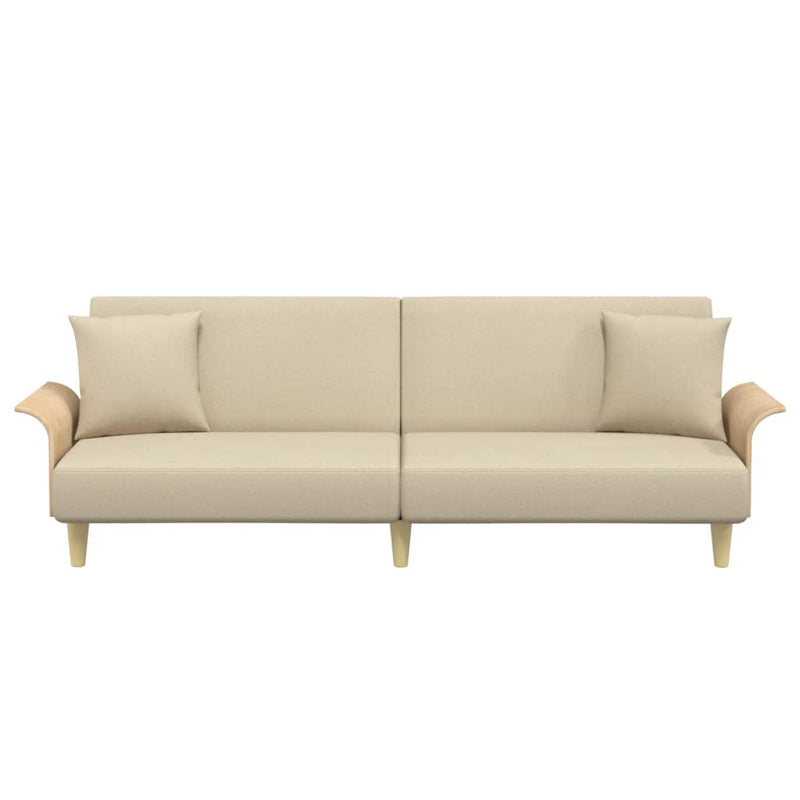 Sofa Bed with Armrests Cream Fabric