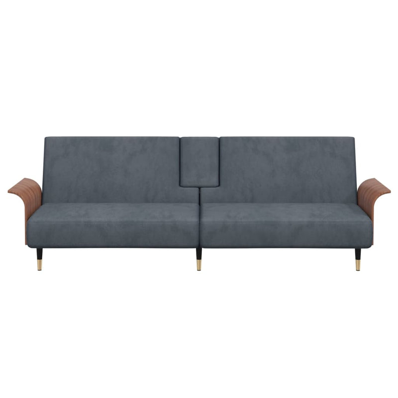 Sofa Bed with Cup Holders Dark Grey Velvet