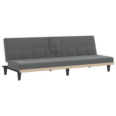 Sofa Bed with Cup Holders Dark Grey Fabric