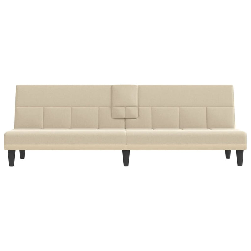 Sofa Bed with Cup Holders Cream Fabric