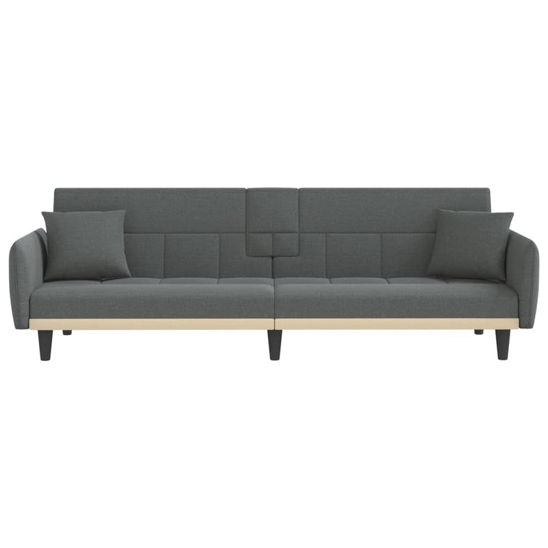 Sofa Bed with Cup Holders Dark Grey Fabric