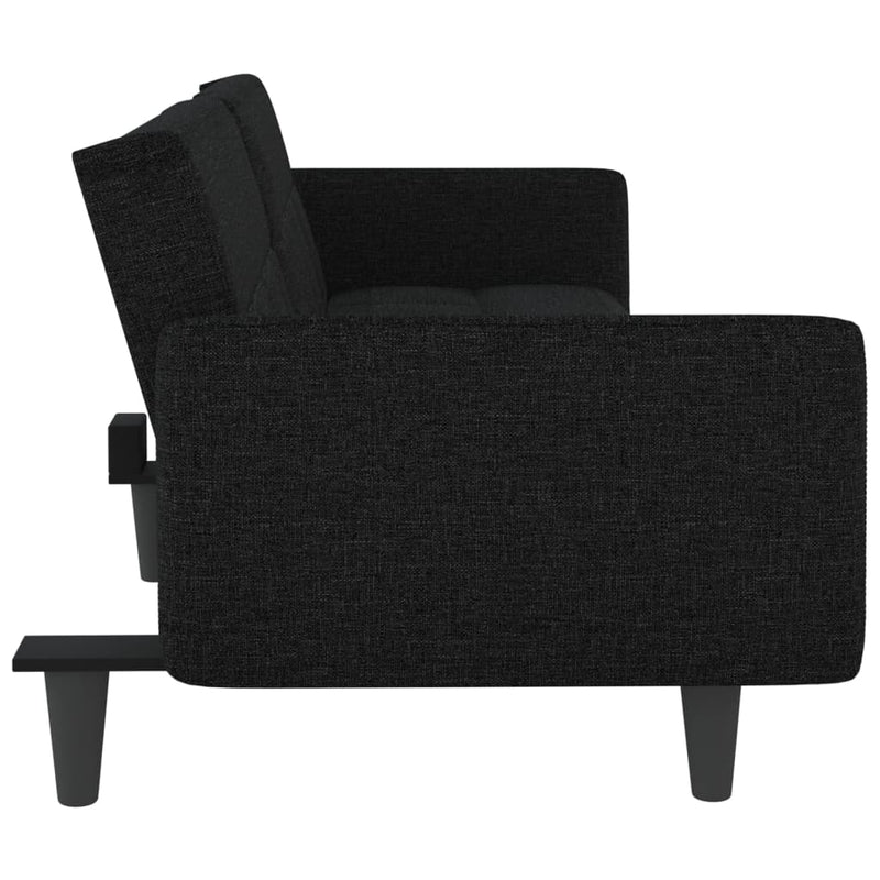 Sofa Bed with Cup Holders Black Fabric