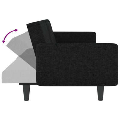 Sofa Bed with Cup Holders Black Fabric