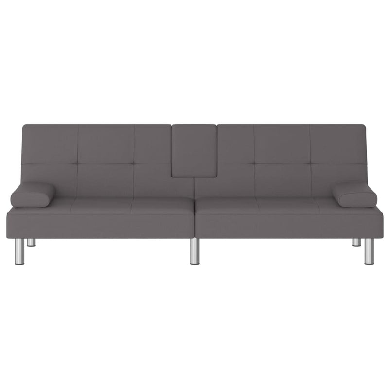 Sofa Bed with Cup Holders Grey Faux Leather
