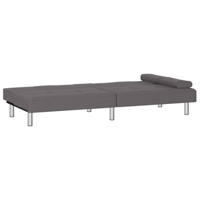 Sofa Bed with Cup Holders Grey Faux Leather