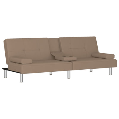 Sofa Bed with Cup Holders Cappuccino Faux Leather