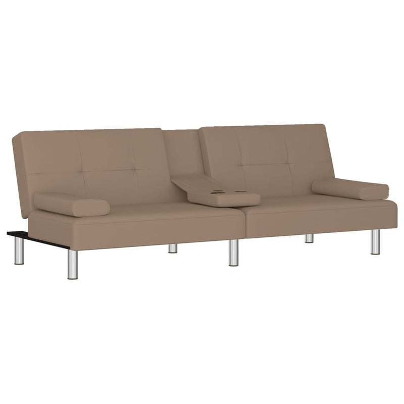 Sofa Bed with Cup Holders Cappuccino Faux Leather