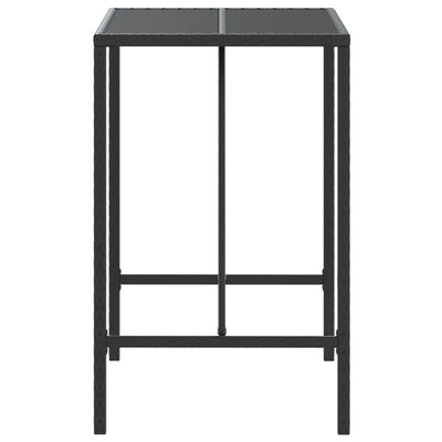 Bar Table with Glass Top Black 70x70x110 cm Poly Rattan