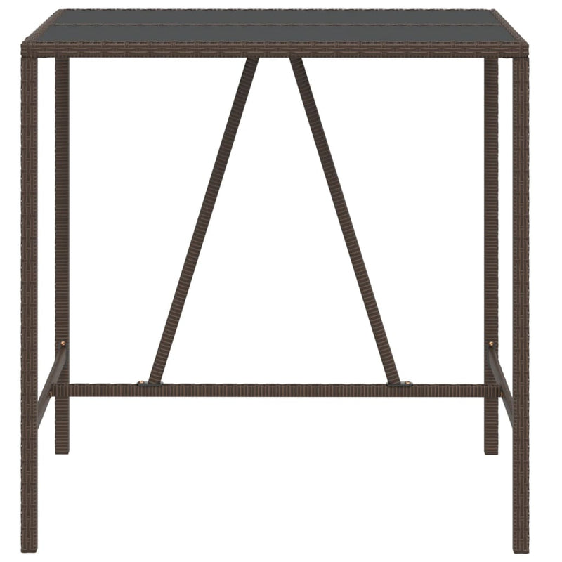Bar Table with Glass Top Brown 110x70x110 cm Poly Rattan