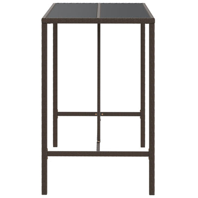 Bar Table with Glass Top Brown 110x70x110 cm Poly Rattan