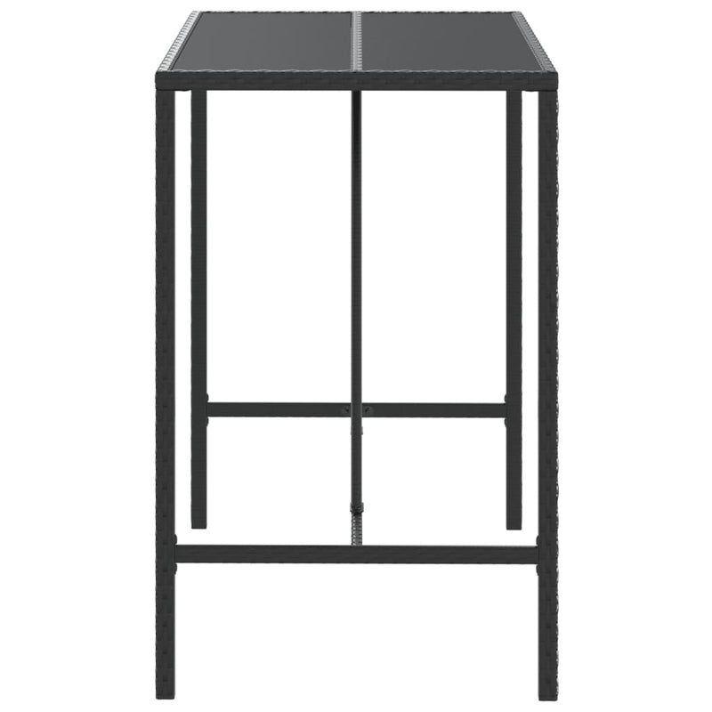 Bar Table with Glass Top Black 110x70x110 cm Poly Rattan