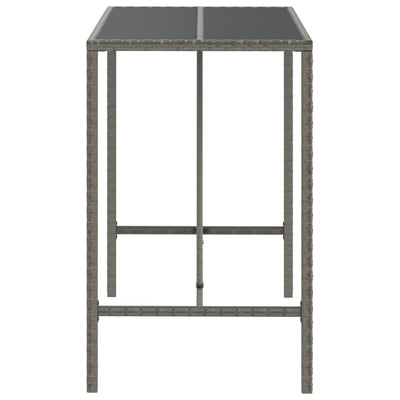 Bar Table with Glass Top Grey 110x70x110 cm Poly Rattan