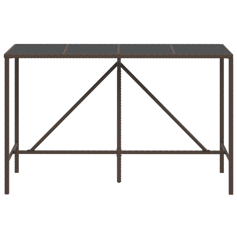 Bar Table with Glass Top Brown 180x70x110 cm Poly Rattan