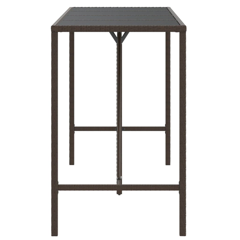 Bar Table with Glass Top Brown 180x70x110 cm Poly Rattan