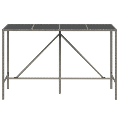Bar Table with Glass Top Grey 180x70x110 cm Poly Rattan