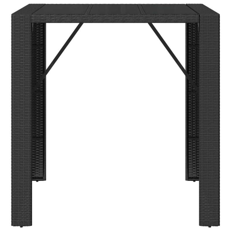 Bar Table with Glass Top Black 105x80x110 cm Poly Rattan