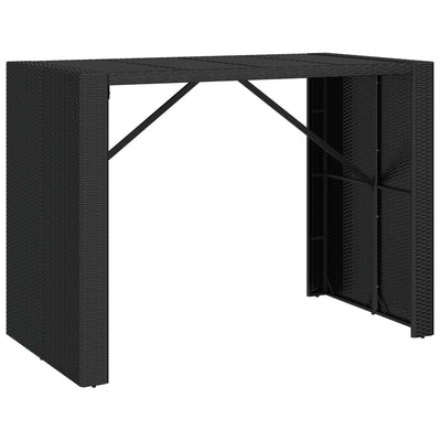 Bar Table with Glass Top Black 145x80x110 cm Poly Rattan