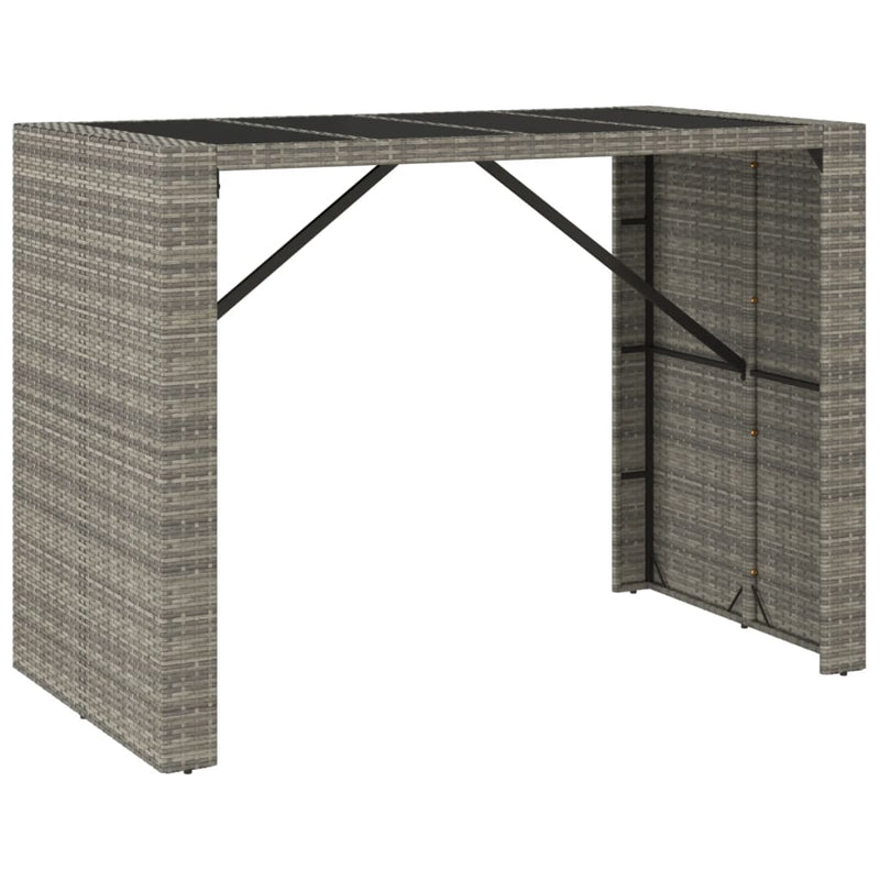 Bar Table with Glass Top Grey 145x80x110 cm Poly Rattan
