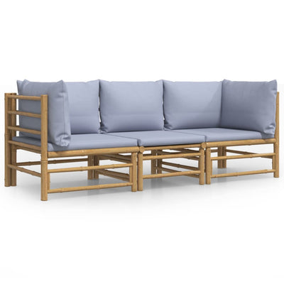 3 Piece Garden Lounge Set with Light Grey Cushions Bamboo