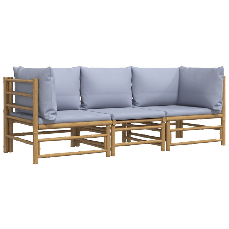 3 Piece Garden Lounge Set with Light Grey Cushions Bamboo