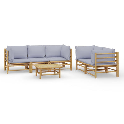 6 Piece Garden Lounge Set with Light Grey Cushions Bamboo