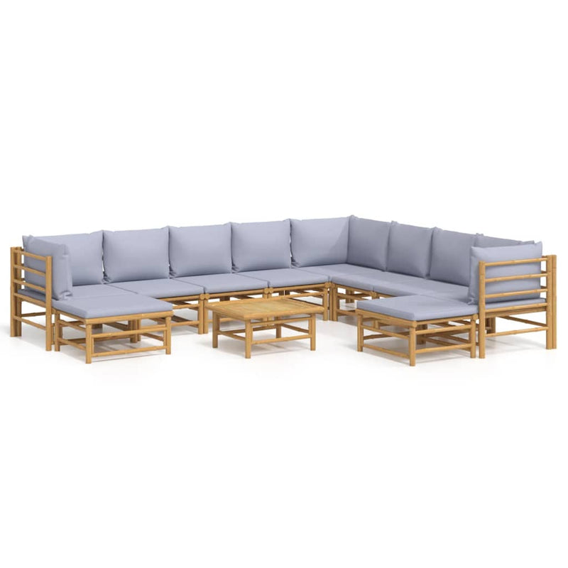 11 Piece Garden Lounge Set with Light Grey Cushions Bamboo