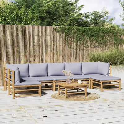 8 Piece Garden Lounge Set with Light Grey Cushions Bamboo