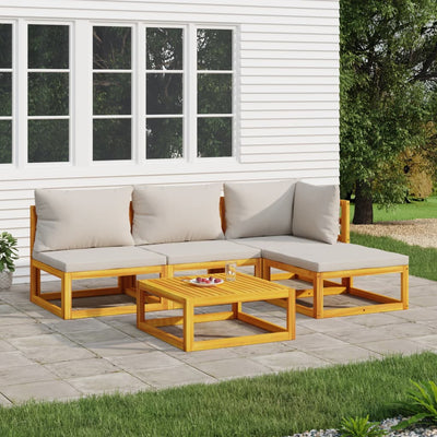 5 Piece Garden Lounge Set with Light Grey Cushions Solid Wood