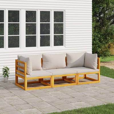 3 Piece Garden Lounge Set with Light Grey Cushions Solid Wood
