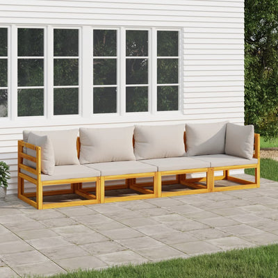 4 Piece Garden Lounge Set with Light Grey Cushions Solid Wood