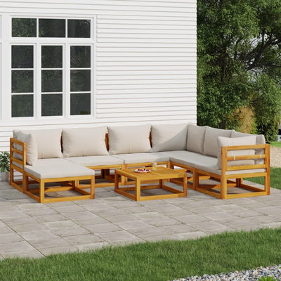 8 Piece Garden Lounge Set with Light Grey Cushions Solid Wood