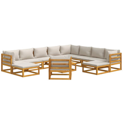 12 Piece Garden Lounge Set with Light Grey Cushions Solid Wood