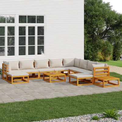 12 Piece Garden Lounge Set with Light Grey Cushions Solid Wood