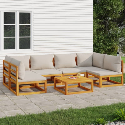 7 Piece Garden Lounge Set with Light Grey Cushions Solid Wood