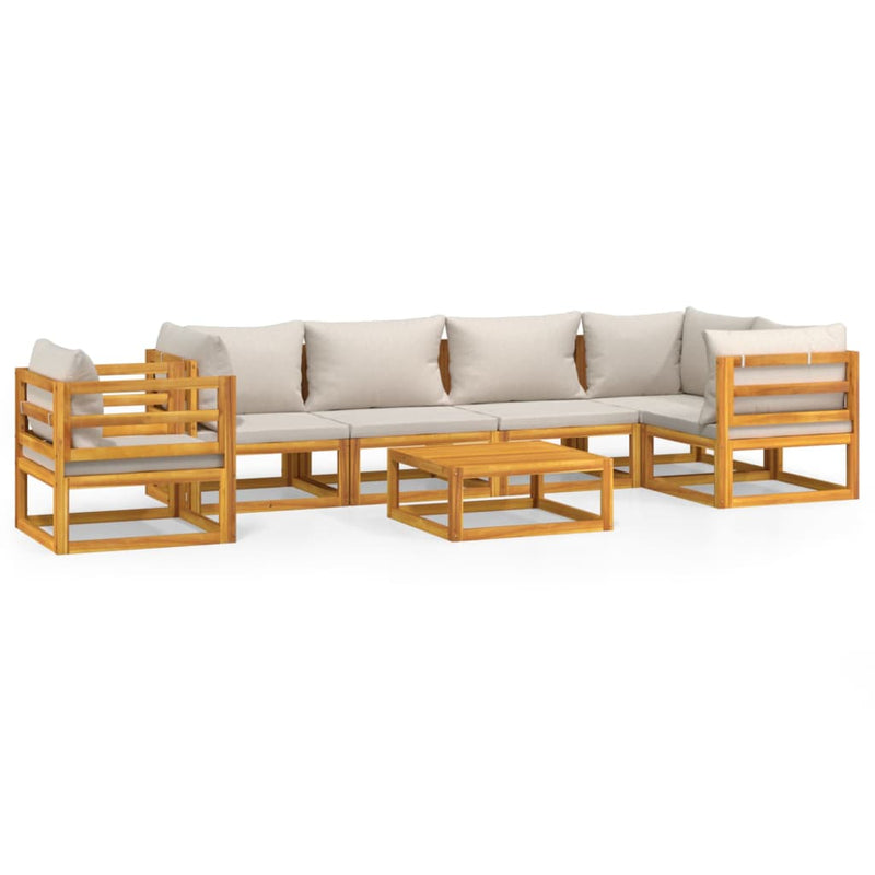 7 Piece Garden Lounge Set with Light Grey Cushions Solid Wood