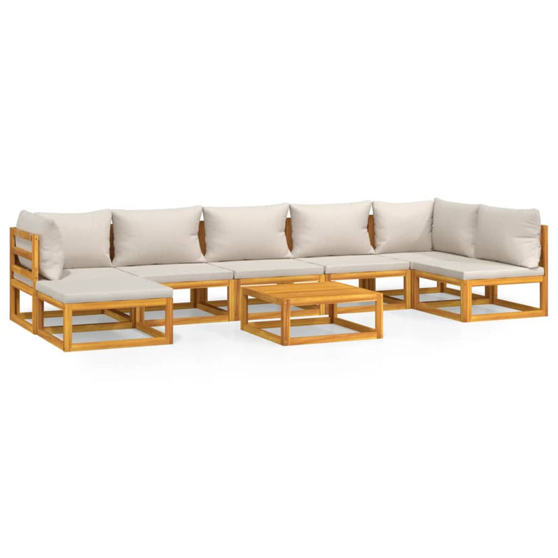 8 Piece Garden Lounge Set with Light Grey Cushions Solid Wood