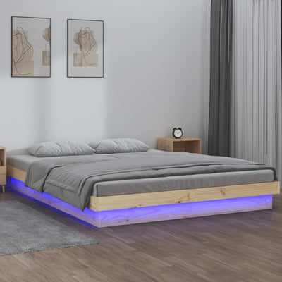 LED Bed Frame 137x187 cm Double Size Solid Wood