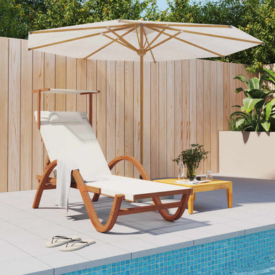 Sun Lounger with Canopy White Textilene and Solid Wood Poplar
