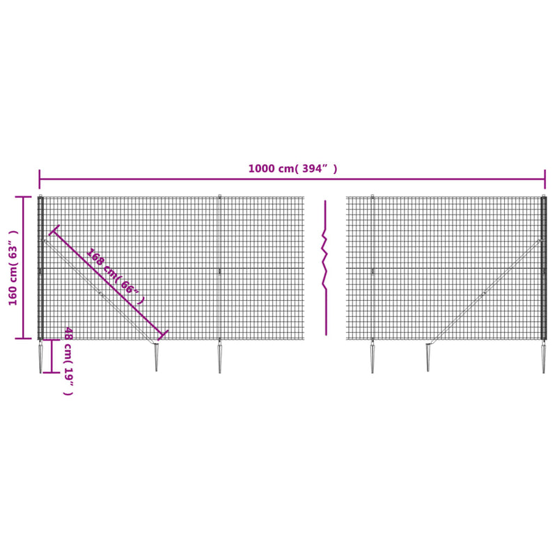 Wire Mesh Fence with Spike Anchors Anthracite 1.6x10 m